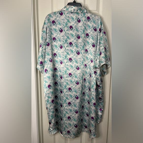 Intimate Moments Floral Satin Green Purple Button Up Retro Sleep Shirt 26/28 W - Picture 6 of 6